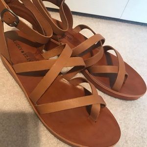Lucky Brand Honeyy Platform Tan Ankle Sandals Sz10